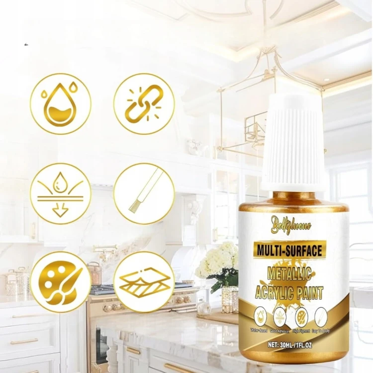 Farba Akrylowa Złota Metallic 30ml Do Drewna Tkanin Porcelany Bellifluous