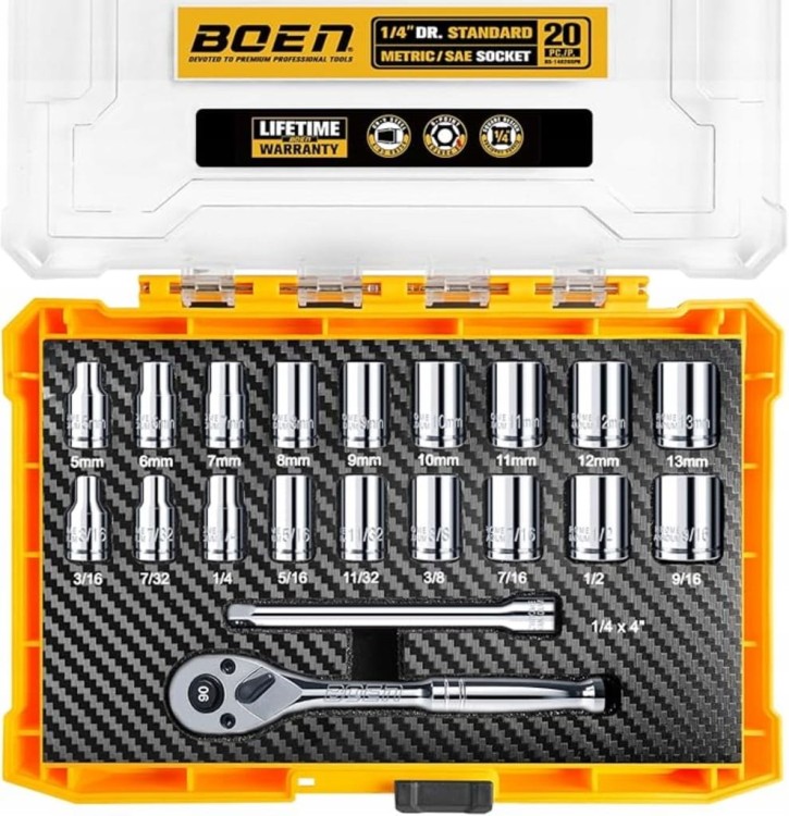 Zestaw 20 nasadek 1/4" (5-13 mm) 3/16-9/16'' z grzechotką przedłużką