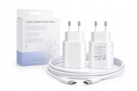 2 x Szybka ładowarka sieciowa 20W USB-C + kabel | Fast Charger | EU
