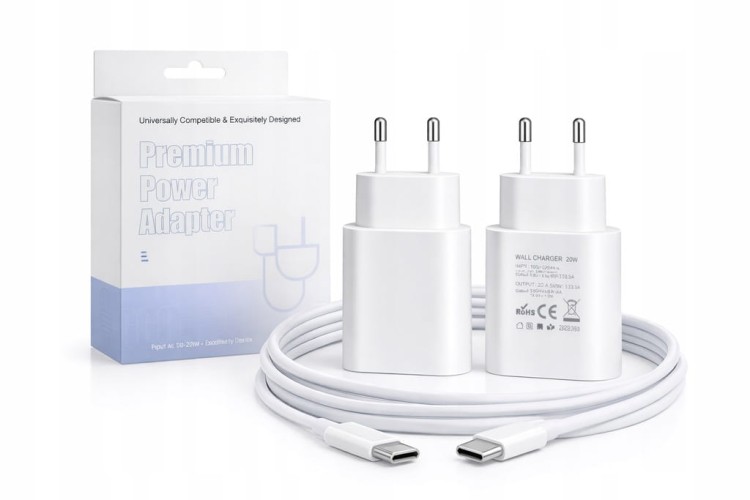 2 x Szybka ładowarka sieciowa 20W USB-C + kabel | Fast Charger | EU