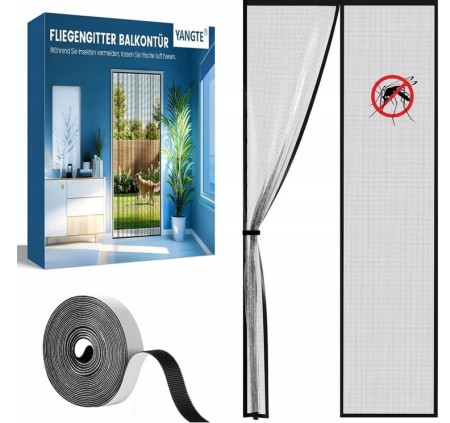 Moskitiera Magnetyczna na Drzwi 100x220cm Czarna Mocne Magnesy Siatka