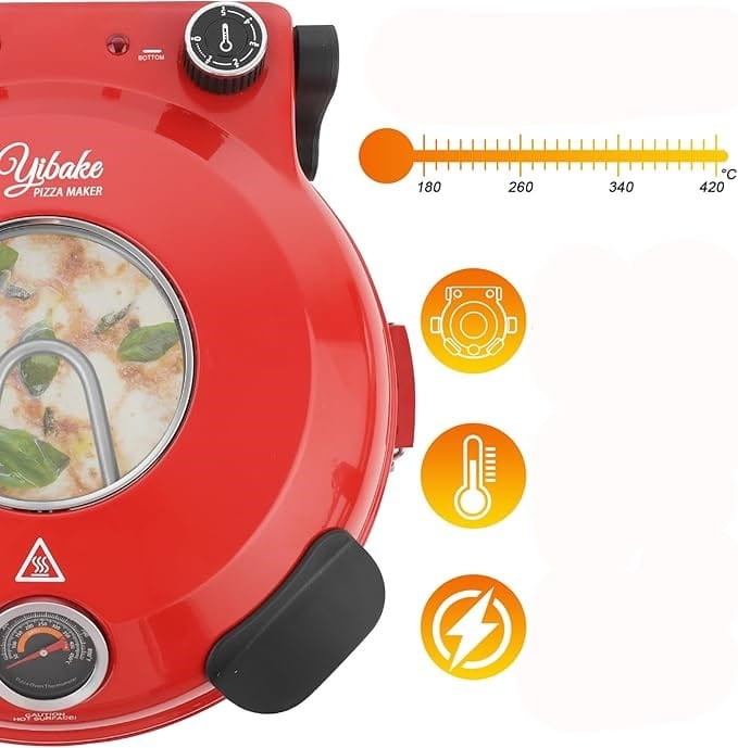 Domowy Piec do Pizzy Elektryczny 420° Kamień Termostat Okienko Yibake 1200W