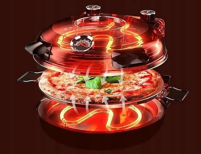 Domowy Piec do Pizzy Elektryczny 420° Kamień Termostat Okienko Yibake 1200W