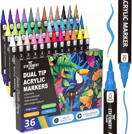 Markery Akrylowe 36 Kolorów do Kamieni Szkła Wodoodporne Stationery Island