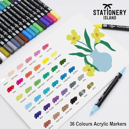 Markery Akrylowe 36 Kolorów do Kamieni Szkła Wodoodporne Stationery Island