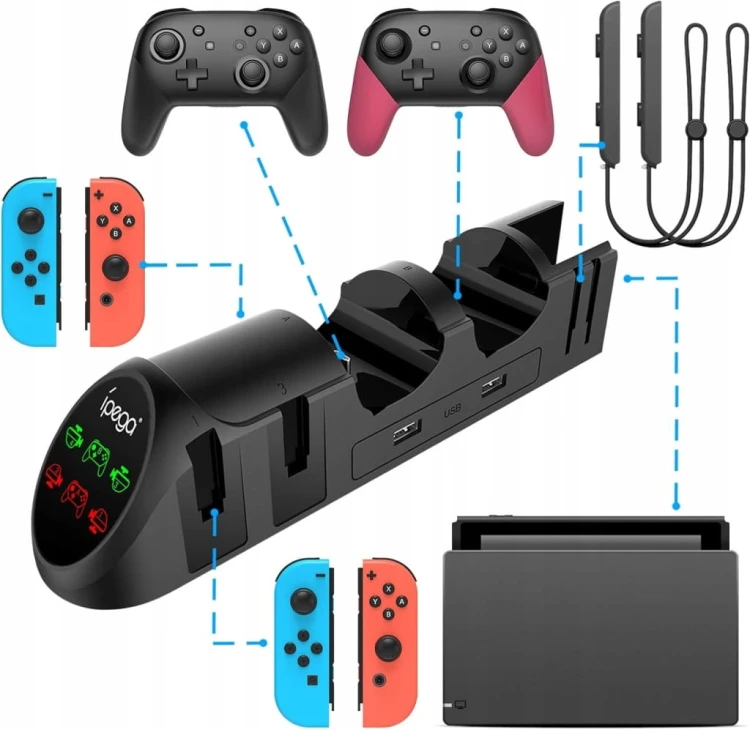 Stacja Ładująca 6w1 do Nintendo Switch Joy-Con Pro Controller LED Ipega