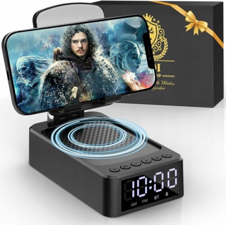 Uchwyt Stojak Wielofunkcyjny na Telefon Głośnik Bluetooth Zegar Budzik 4w1
