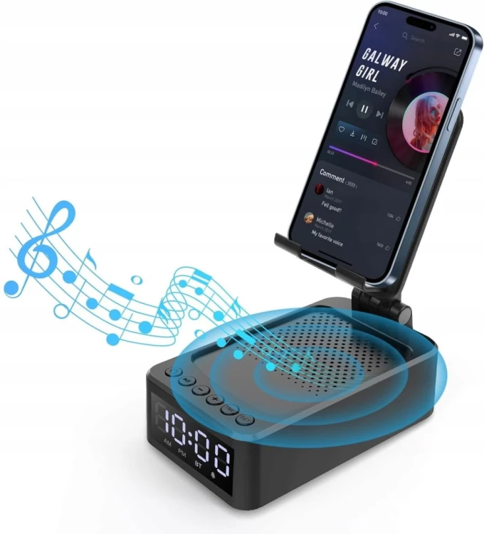 Uchwyt Stojak Wielofunkcyjny na Telefon Głośnik Bluetooth Zegar Budzik 4w1