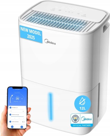 Osuszacz Powietrza Pochłaniacz Midea 12L Anti-Mould Cichy Higrostat LCD