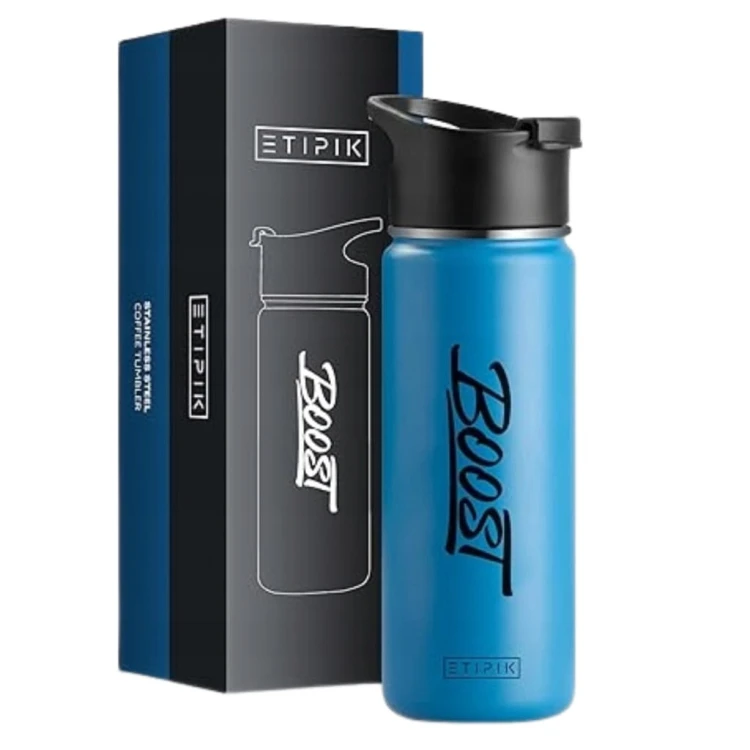 Termos Stalowy Bidon 530ml Niebieski Kubek Termiczny Mocny Etipik Boost