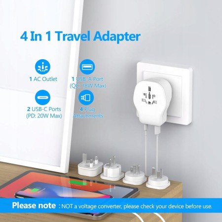 Adapter Podróżny Przejściówka Świat USB-C PD 20W JSVER Uniwesalny UK USA AU