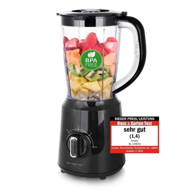 Blender Kielichowy 1,5L 500W Kruszenie Lodu BPA Free Stal Nierdzewna Emerio