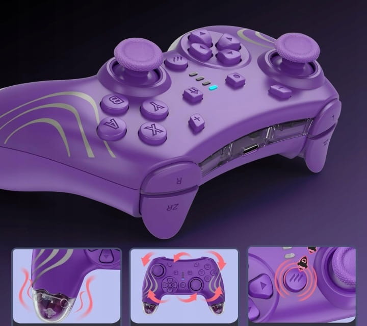 Kontroler Switch Dyonder RGB Hall Effect No Drift Turbo Fioletowy Pad