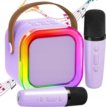 Zestaw Karaoke Bluetooth 2 Mikrofony Bezprzewodowe Głośnik RGB Mini LED