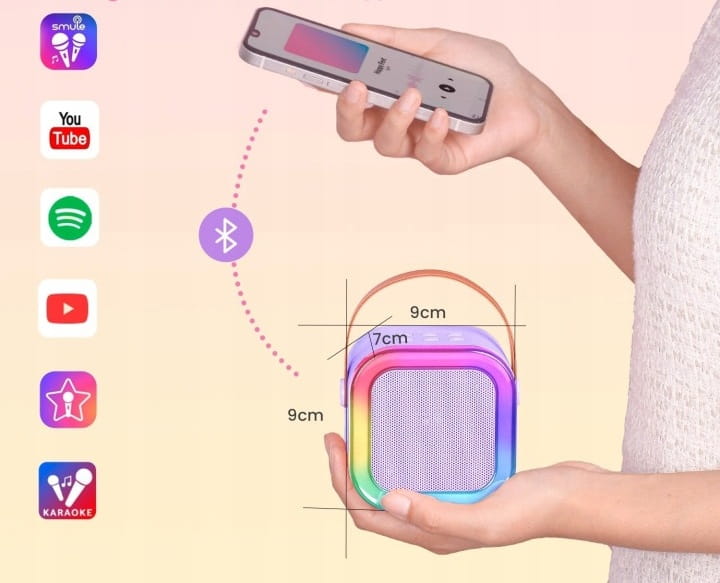 Zestaw Karaoke Bluetooth 2 Mikrofony Bezprzewodowe Głośnik RGB Mini LED