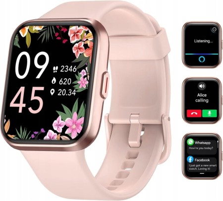 Smartwatch ID208 Plus Różowy Alexa Rozmowy BT Pulsometr Sportowy Damski