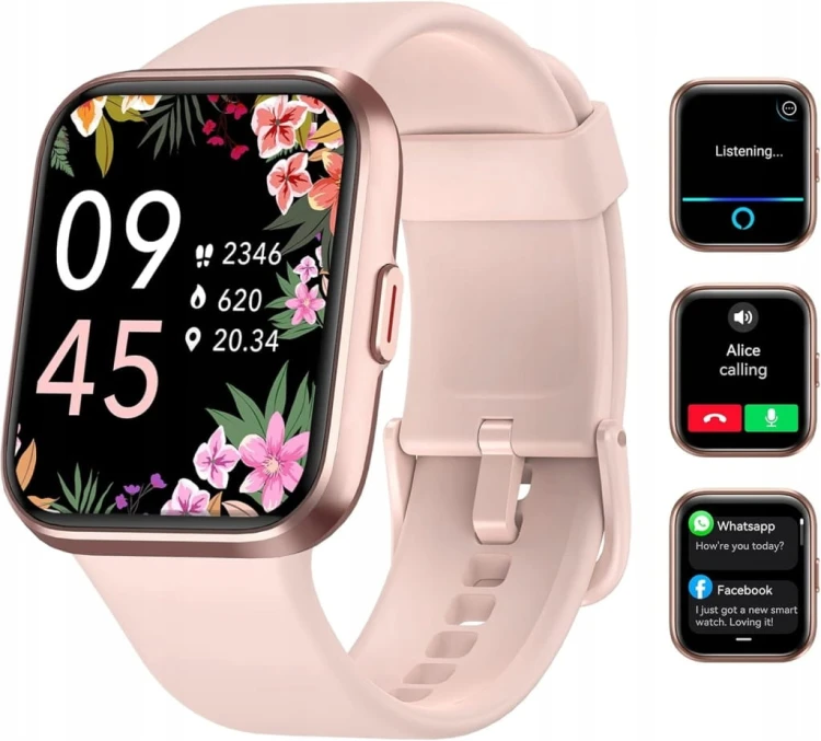 Smartwatch ID208 Plus Różowy Alexa Rozmowy BT Pulsometr Sportowy Damski