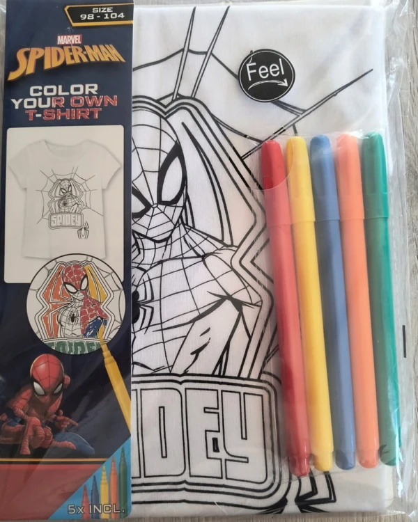 Koszulka do pokolorowania Spider-Man 98-104 + markery do tkanin