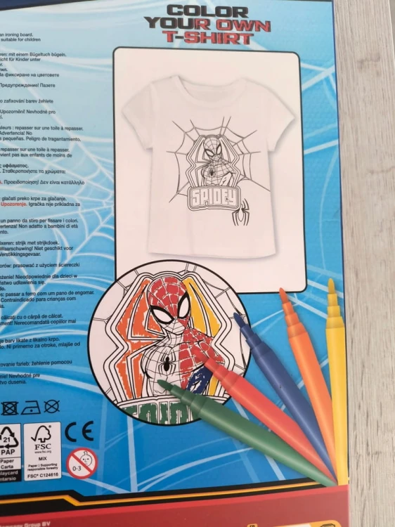 Koszulka do pokolorowania Spider-Man 98-104 + markery do tkanin