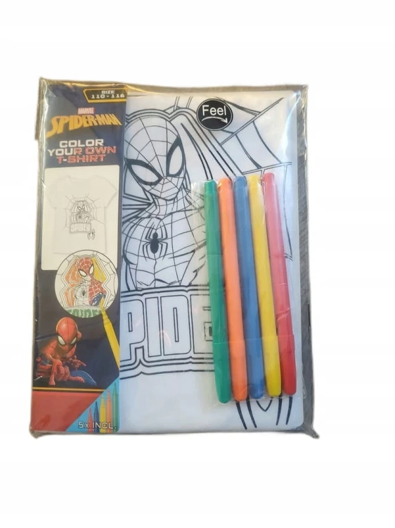 T-Shirt Spiderman do pokolorowania rozmiar 110 - 116 + markery do tkanin