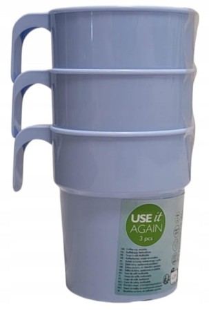 Kubki szklanki do kawy Wielorazowe plastikowe 3 szt 300 ml niebieskie