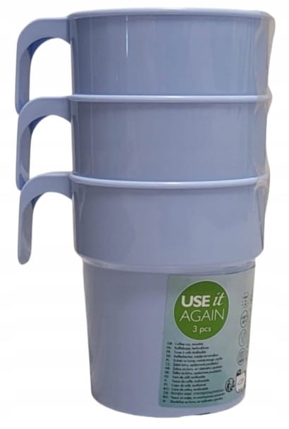Kubki szklanki do kawy Wielorazowe plastikowe 3 szt 300 ml niebieskie