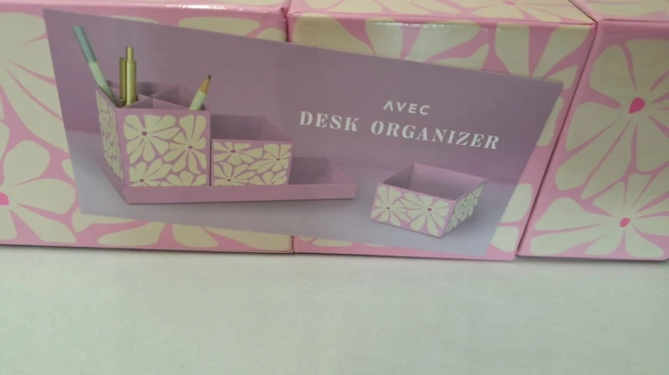 Organizer na biurko Avec dla dzieci tekturowy trzy komory różowy